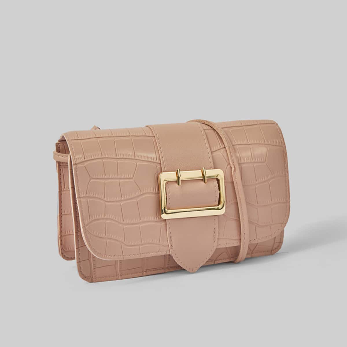 

Croc Embossed Buckle Crossbody Bag, Baby pink