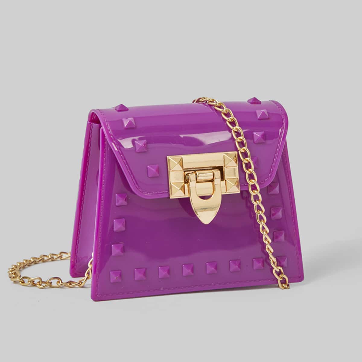 

Studded Trim Mini Chain Crossbody Bag, Purple
