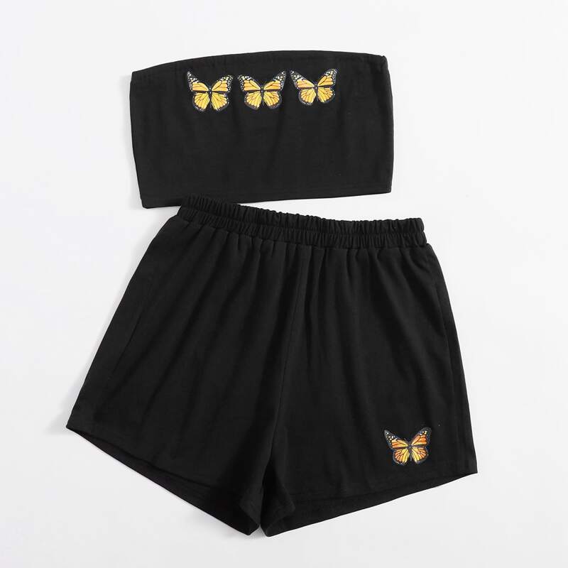 

Butterfly Tube Top & Shorts, Black
