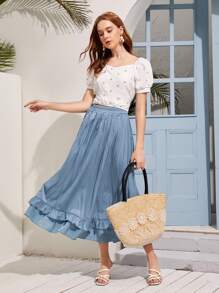 Mulvari 花卉圖案雞心領後繫帶襯衫 - 白色 - 查看 5