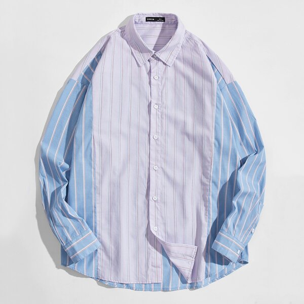 

Men Collared Two Tone Striped Shirt, Multicolor