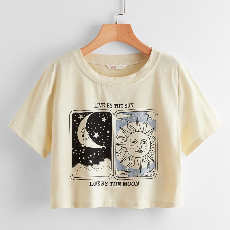 

Sun & Moon Graphic Crop Tee, Apricot