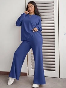 Mulvari Conjunto top amplio de hombros caídos con pantalones de pierna ancha - Azul - Ver 1