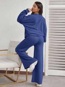 Mulvari Conjunto top amplio de hombros caídos con pantalones de pierna ancha - Azul - Ver 2