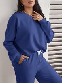 Mulvari Conjunto top amplio de hombros caídos con pantalones de pierna ancha - Azul - Ver 5