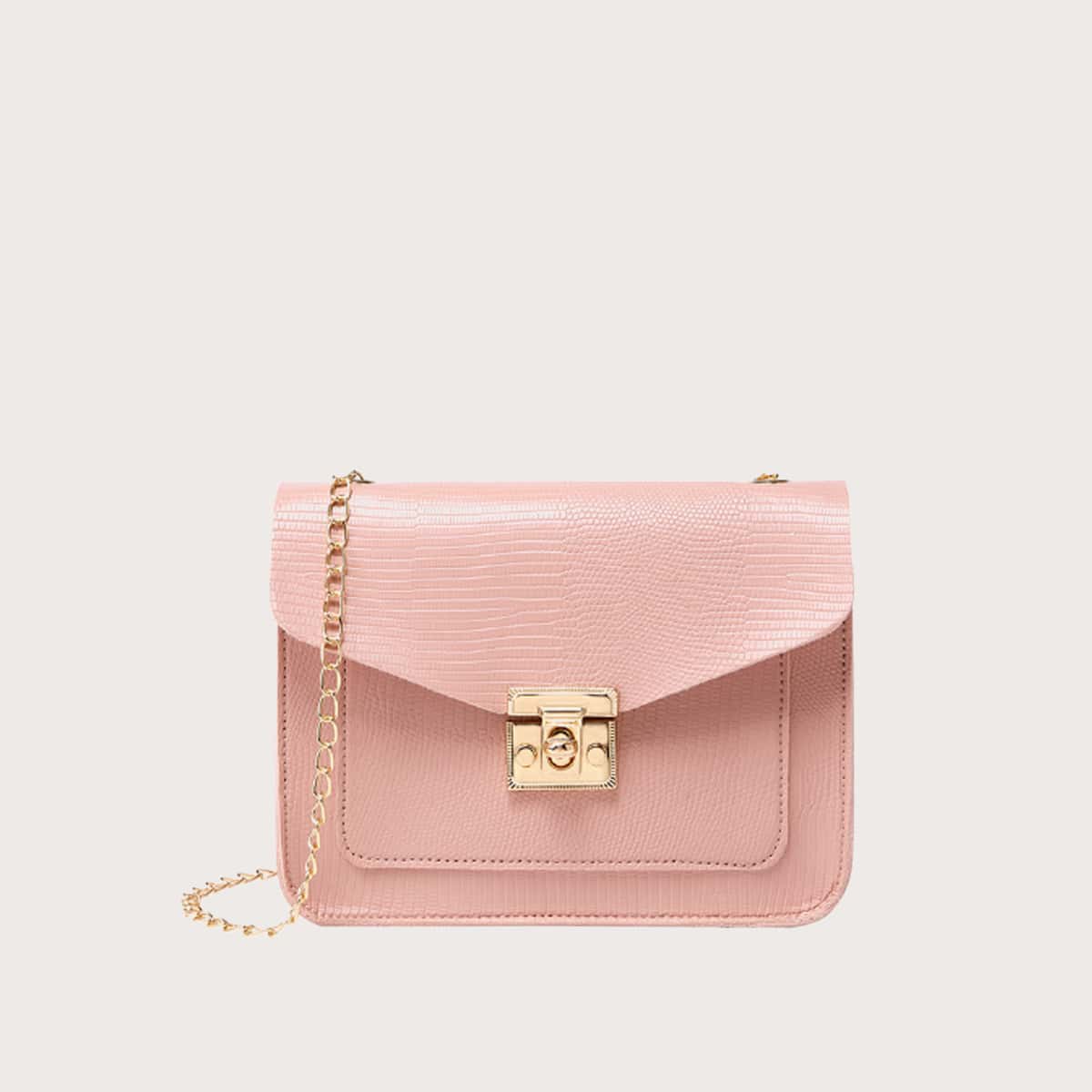 

Lizard Embossed Chain Crossbody Bag, Baby pink