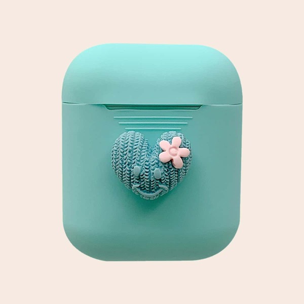 

Heart Decor Silicone Airpods Case, Mint green