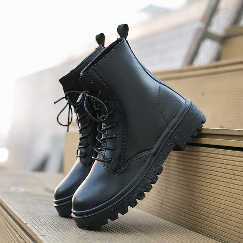 

Lace-up Lug Sole Combat Boots, Black
