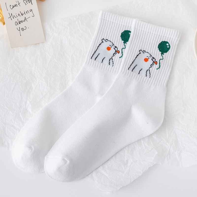 

1pair Cartoon Crew Socks, White