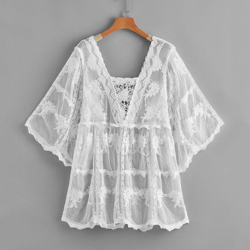 

Lace Sheer Cover Up, White
