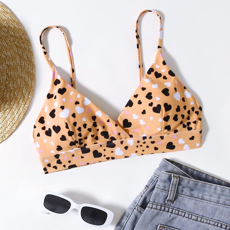 

Heart Print Triangle Bikini Top, Multicolor