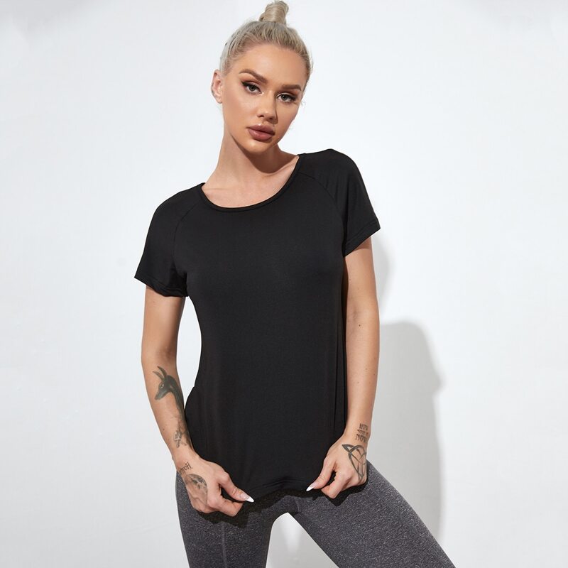 

Solid Raglan Sleeve Sports Tee, Black
