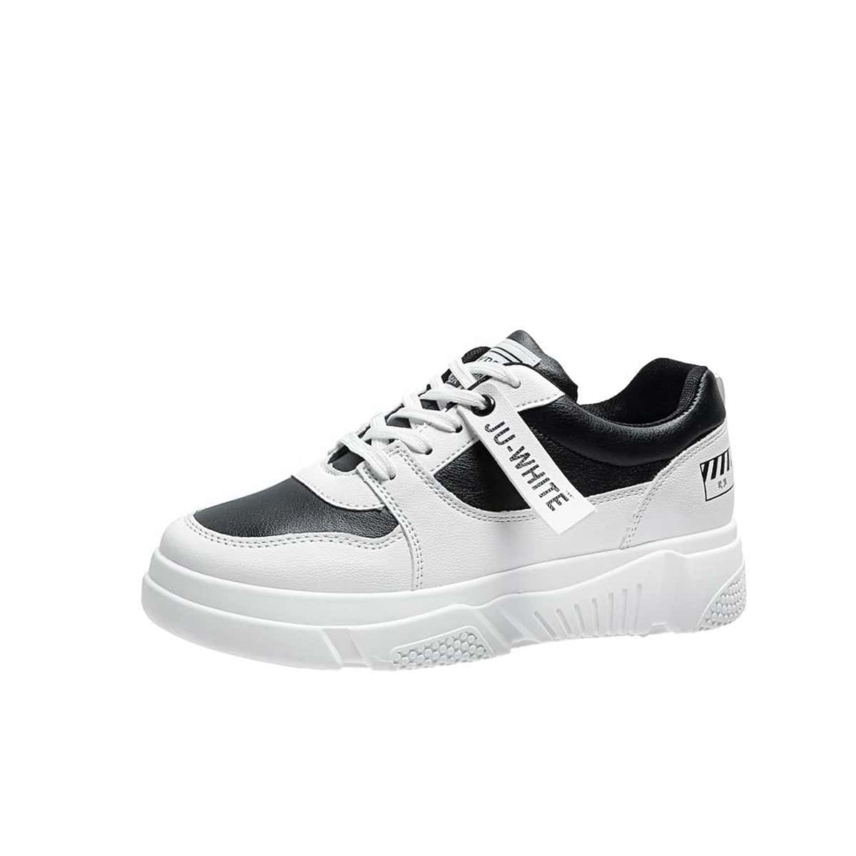 

Colorblock Lace-up Skate Shoes, Black and white