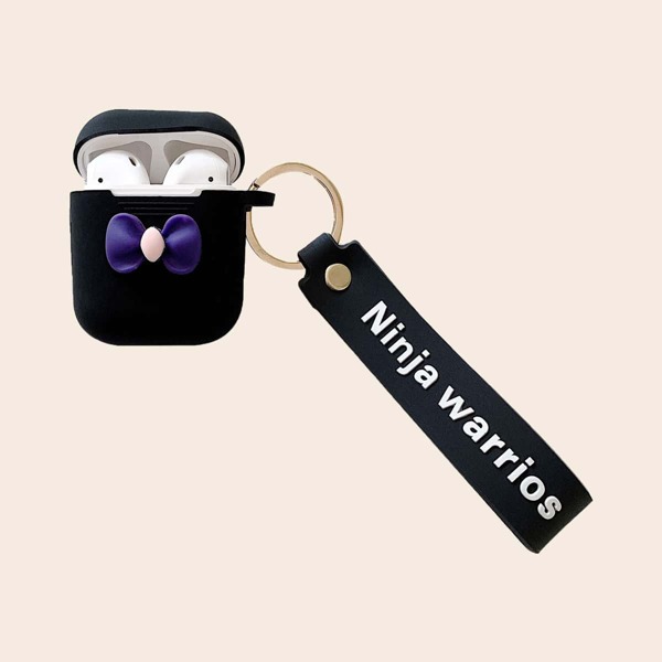 

Bow Decor Silicone Airpods Case With Keychain, Black