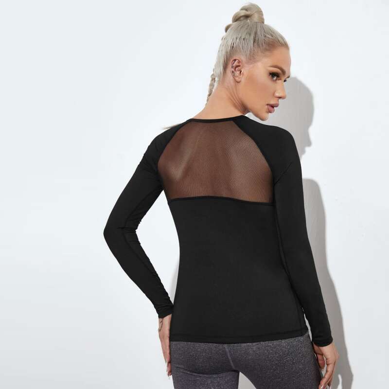 

Contrast Mesh Raglan Sleeve Sports Tee, Black