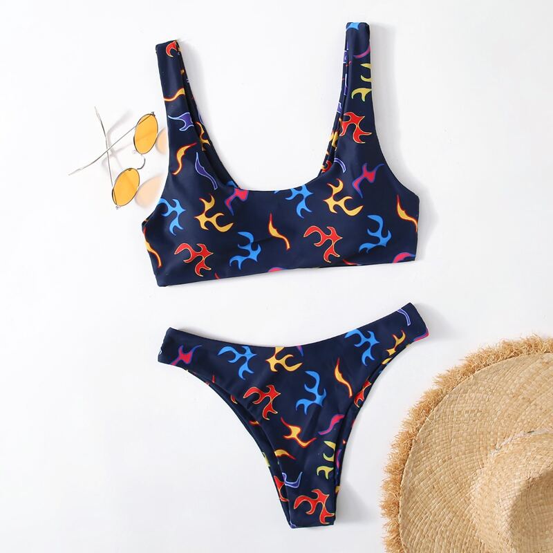 

Fire Print Bikini Swimsuit, Navy blue