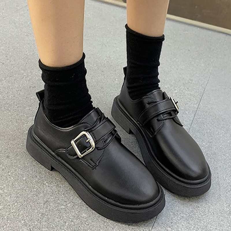

Buckle Decor Lace-up Oxfords, Black