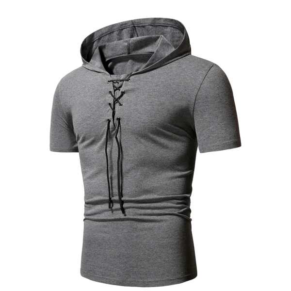 

Men Lace Up Hooded Tee, Dark grey