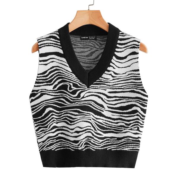 

Zebra Striped Sweater Vest, Black and white