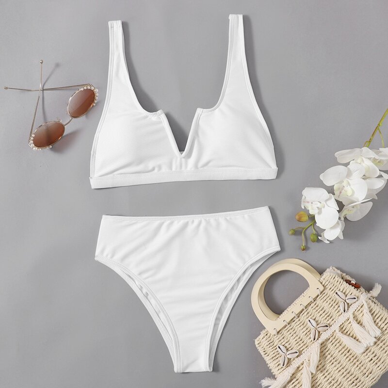

V Wired High Waist Bikini Swimsuit, White