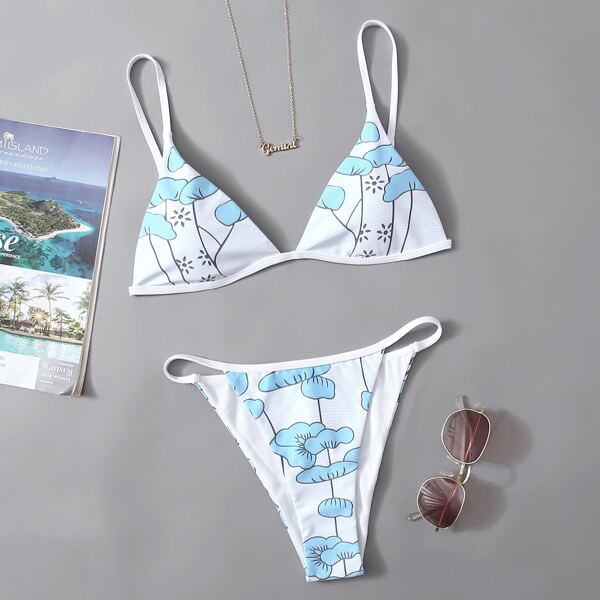 

Бикини с треугольными чашечками с цветочным рисунком, Многоцветный