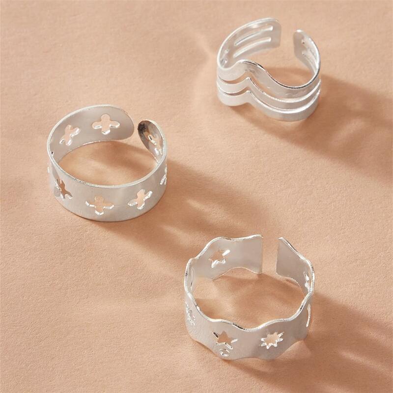 

3pcs Star Hollow Out Ring, Silver