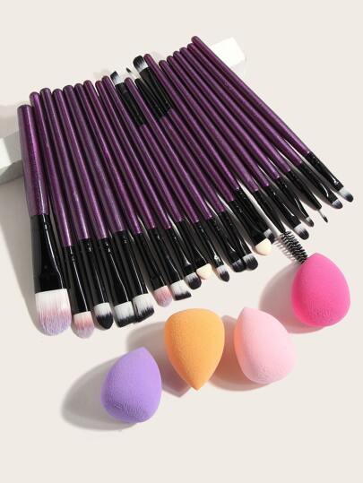 20 piezas set cepillo de maquillaje con 4 piezas esponja de maquillaje - Тоp-100 de las cosas más populares en SHEIN MX