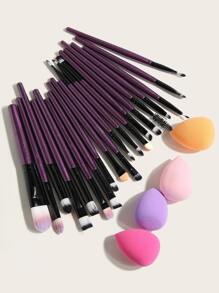 MAANGE 20支专业化妆刷套装+4个化妆海绵，柔软刷毛，方便携带，包含粉底刷、眼影刷、眉刷，旅行化妆刷套装，化妆刷套装，化妆刷组合，化妆刷套装，全套化妆工具，化妆刷套装，化妆套装，化妆礼盒套装 - 紫色 - 查看 2