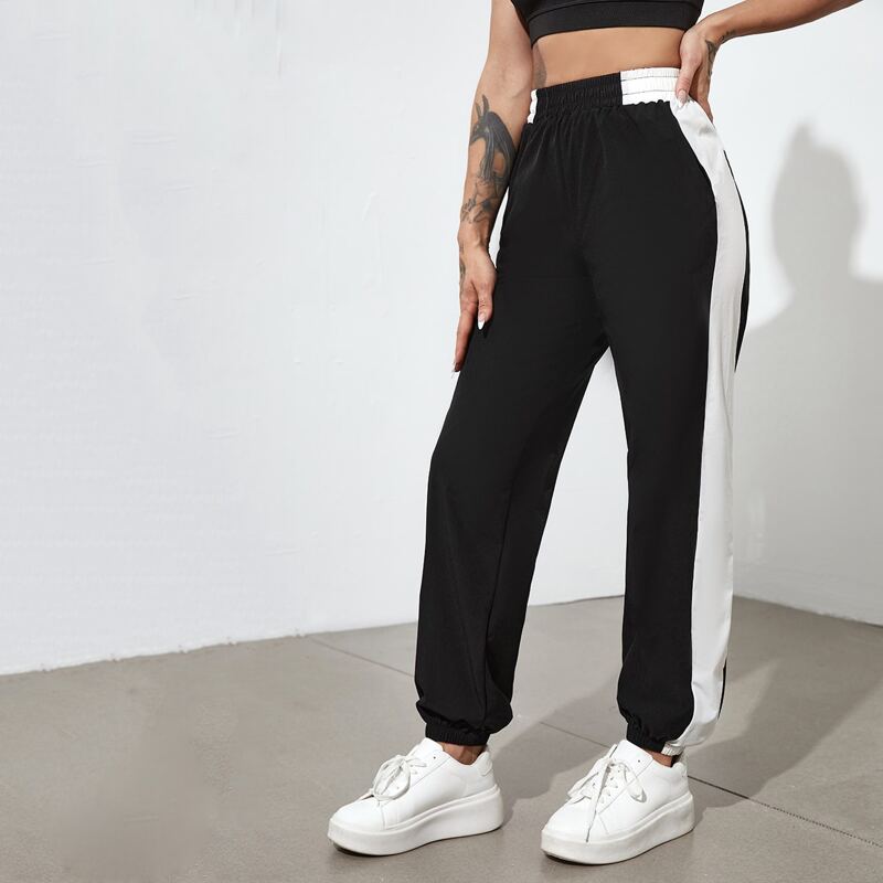 

Contrast Panel Slant Pocket Sports Pants, Black