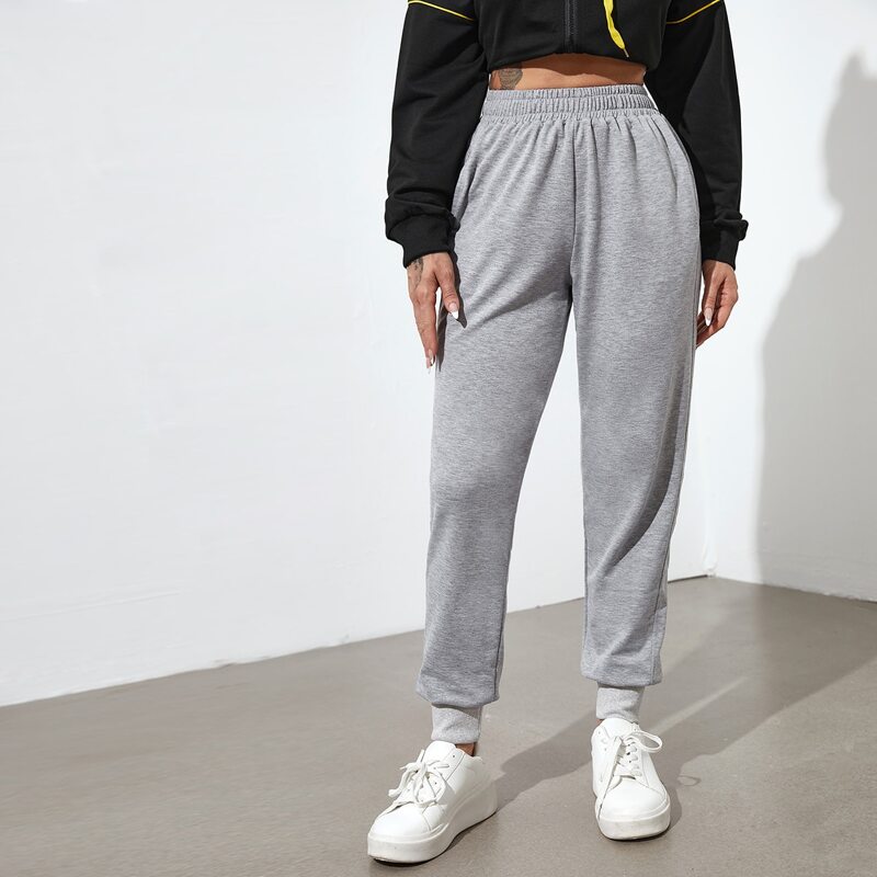 

Elastic Waist Solid Sports Pants, Light grey