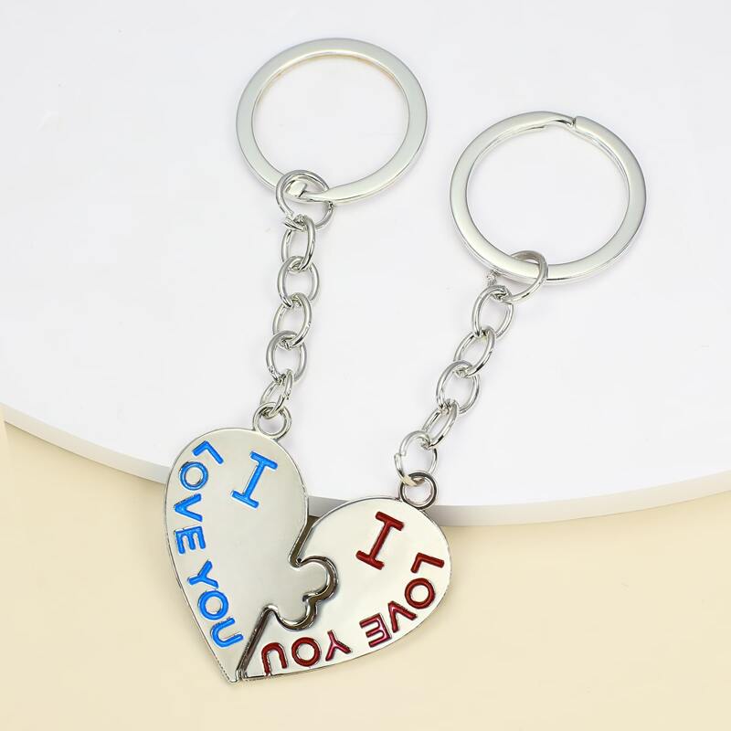 

2pcs Heart Charm Keychain, Silver