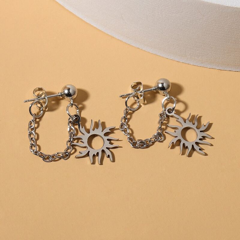 

Sun Charm Earrings, Silver
