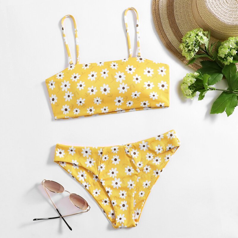 

Floral Bikini Swimsuit, Yellow