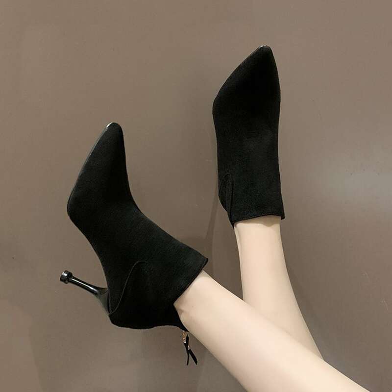 

Solid Stiletto Heeled Ankle Boots, Black