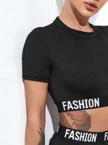 Easithlete 2 bộ tập chạy bộ băng chữ cái áo crop top & quần đùi Biker - màu đen - Xem 3
