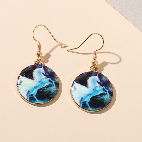 

Unicorn Pattern Disc Charm Drop Earrings, Multicolor