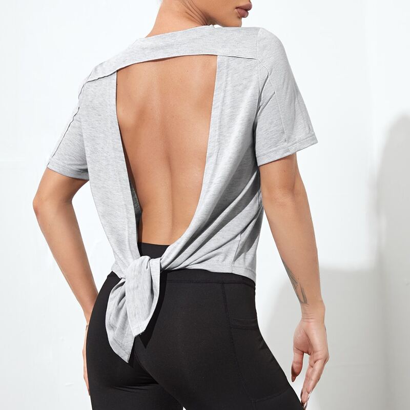 

Backless Self Tie Sports Tee, Light grey