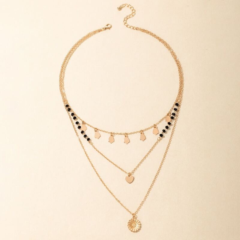 

Floral Charm Layered Necklace, Gold