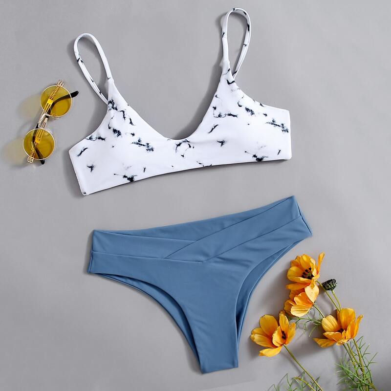 

Marble Print Bikini Swimsuit, Multicolor