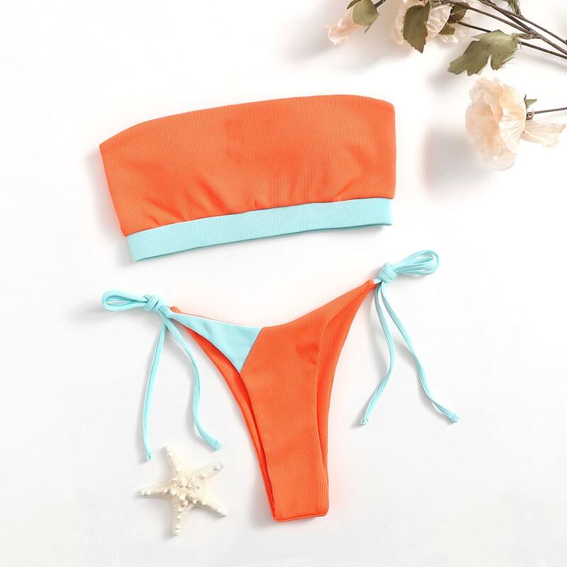 

Colorblock Tie Side Bikini Swimsuit, Multicolor