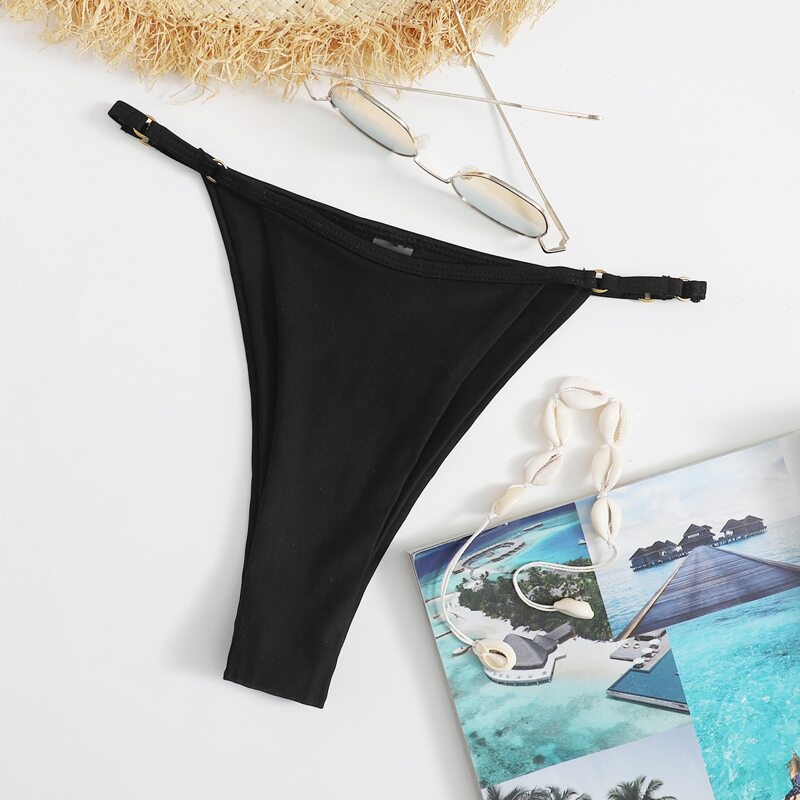 

Solid Thong Bikini Bottom, Black