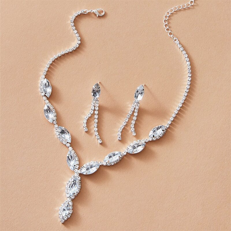 

3pcs Rhinestone Tassel Jewelry Set, Silver