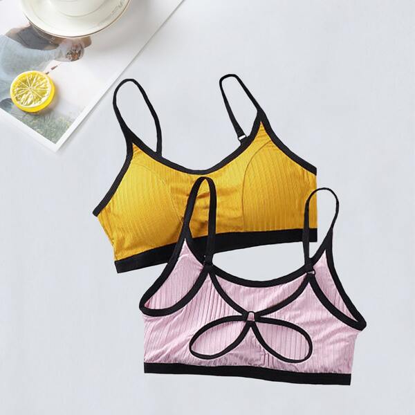 

Girls 2 Pack Contrast Binding Peekaboo Back Bra, Multicolor