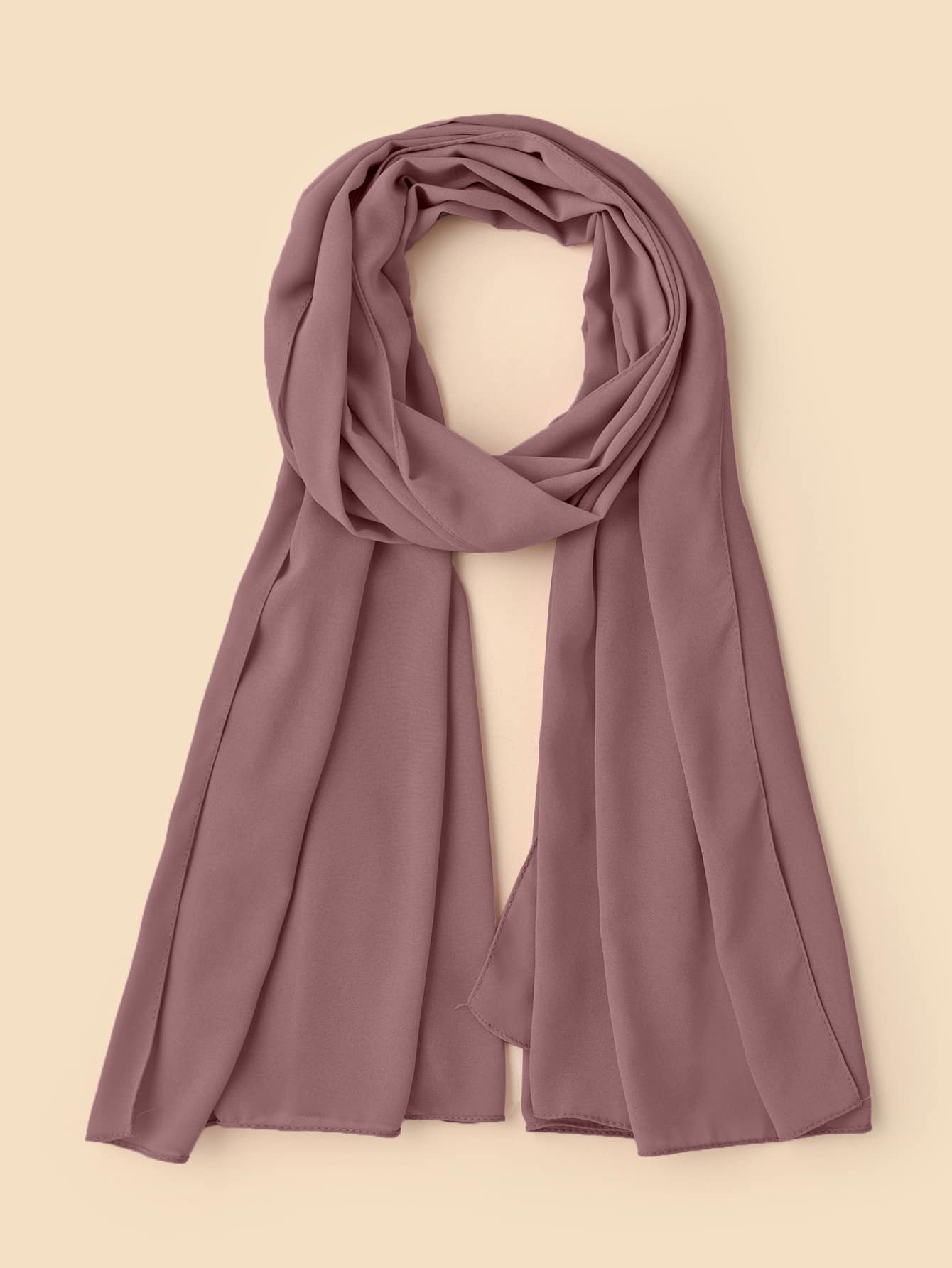 1 件女士柔软透明纯色雪纺头巾，带人造珍珠细节，非常适合日常穿着冬季秋季长袍配饰 - 乾枯玫瑰色 - 查看 1