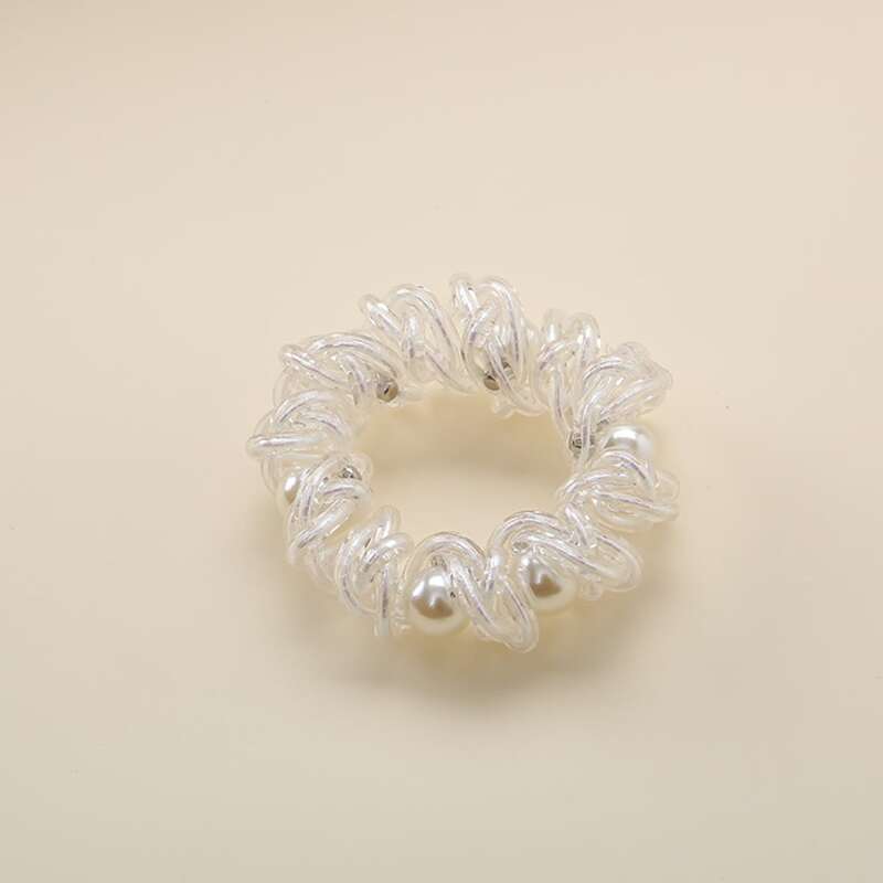 

2pcs Random Faux Pearl Decor Coil Hair Tie, Multicolor