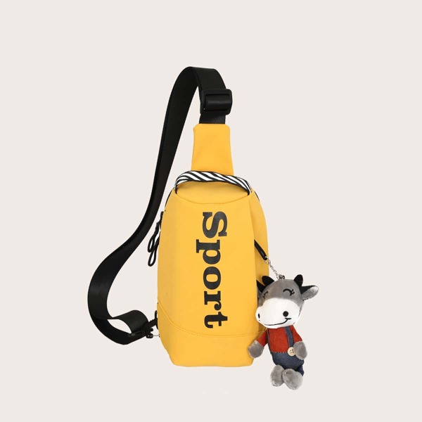 

Men Cartoon Charm Sling Bag, Yellow