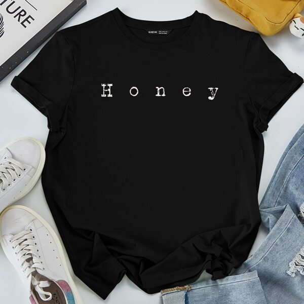 

Letter Graphic Round Neck Tee, Black