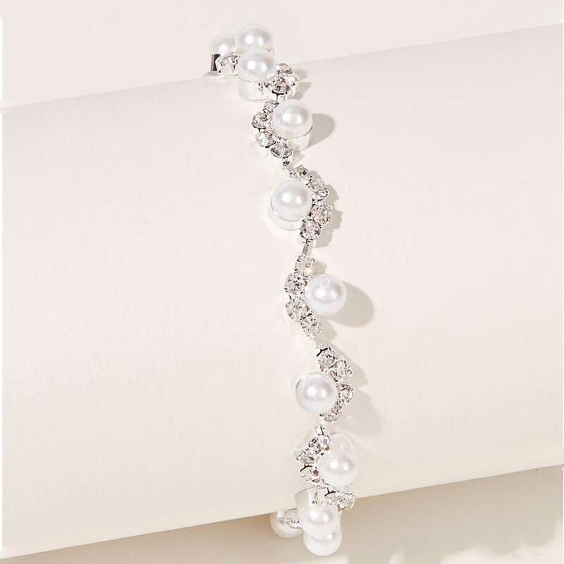 

Rhinestone & Faux Pearl Bracelet, Silver