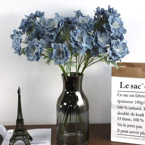 

1branch Artificial Flower With 6pcs Head, Blue