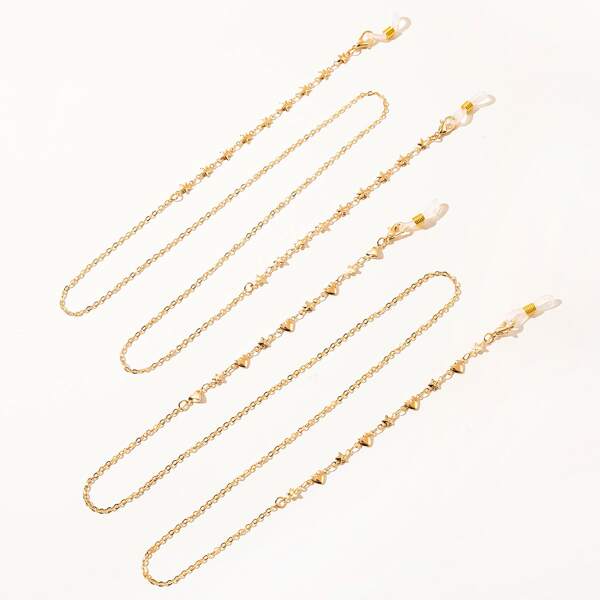 

2pcs Heart & Star Decor Face Mask Chain, Gold